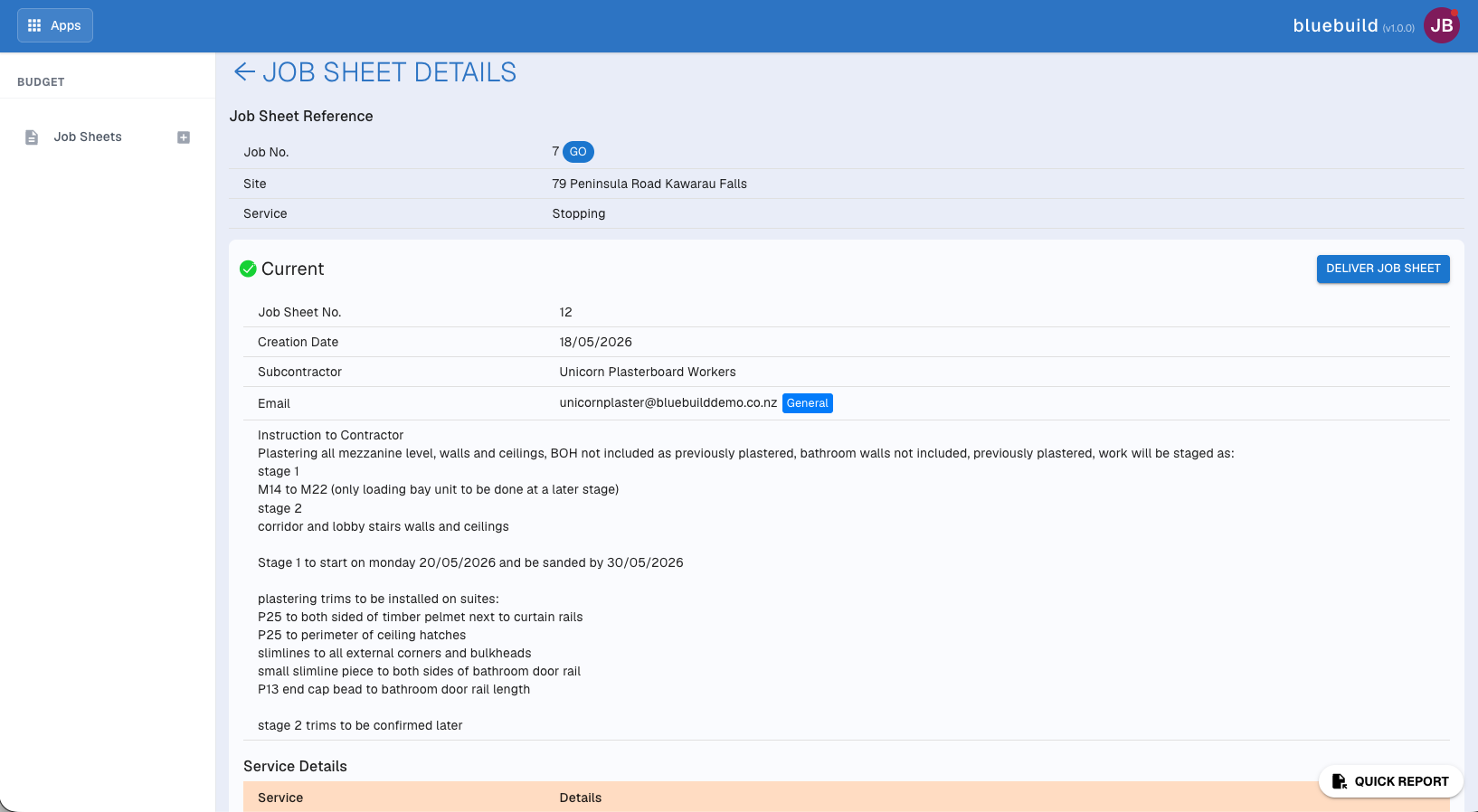 Job sheet notes