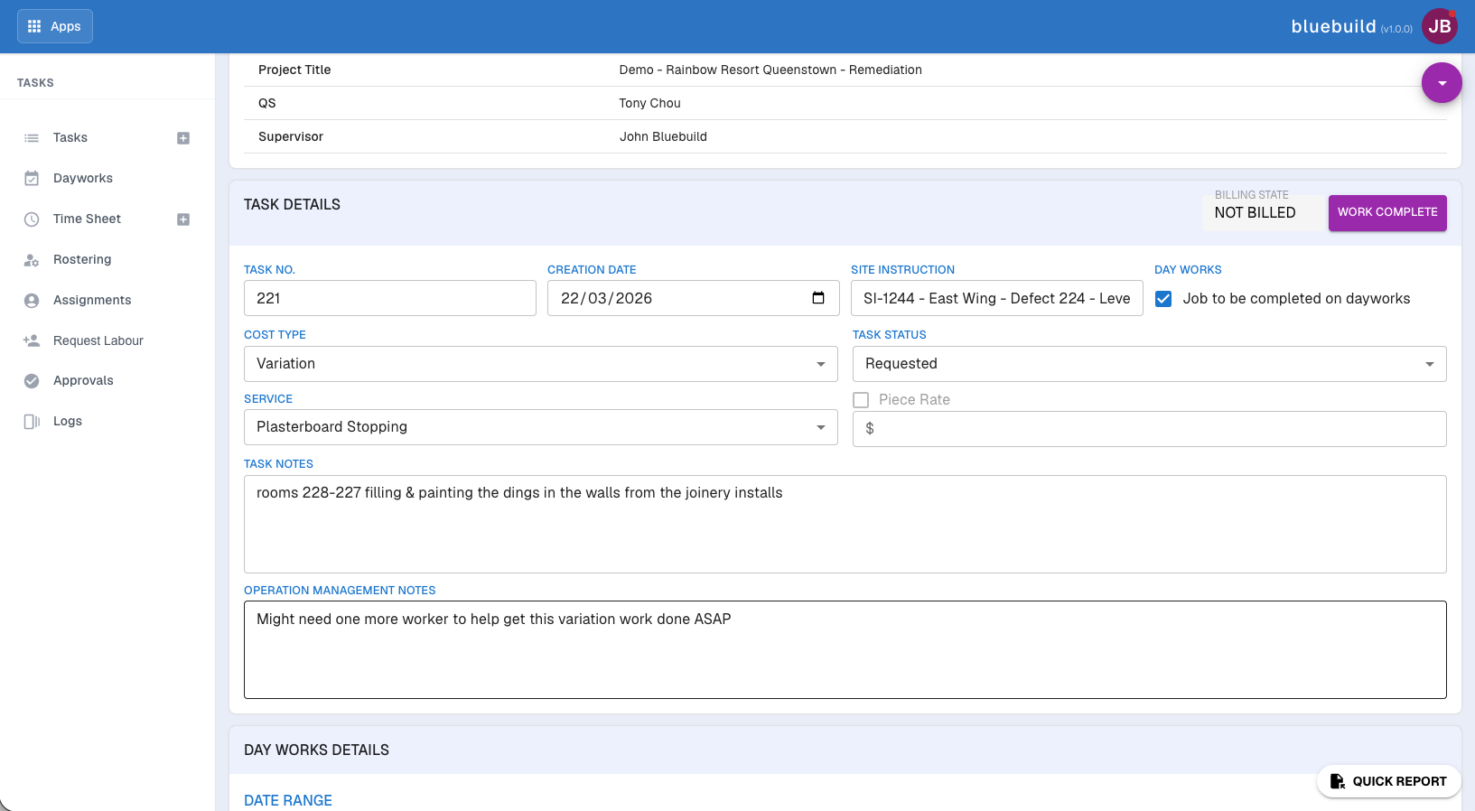 Tasks notes screenshot